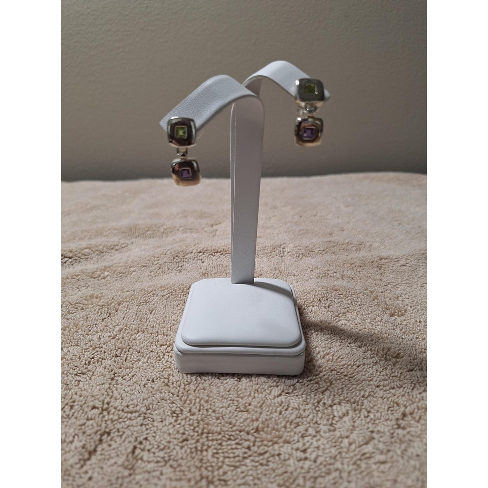 Peridot amethyst dangle drop earrings in sterling silver